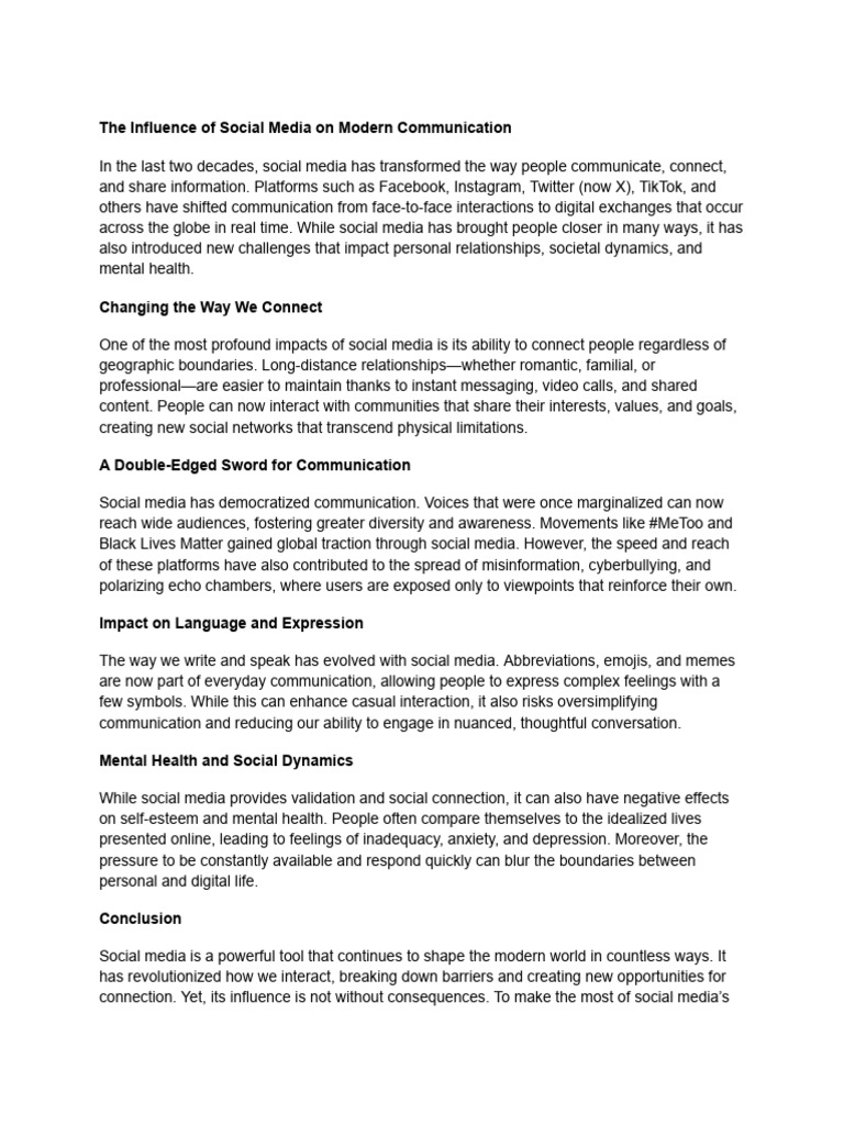 The Influence of Social Media On Modern Communication | PDF | Social ...