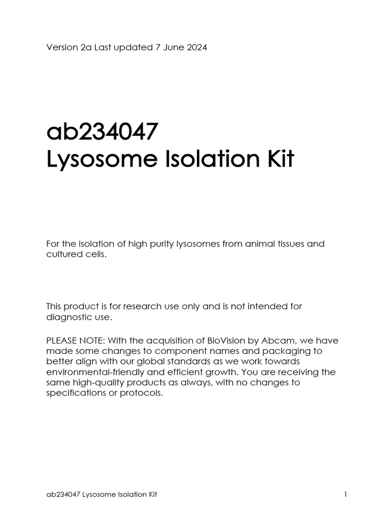 Lysosome Isolation Kit Overview | PDF | Centrifugation | Lysosome