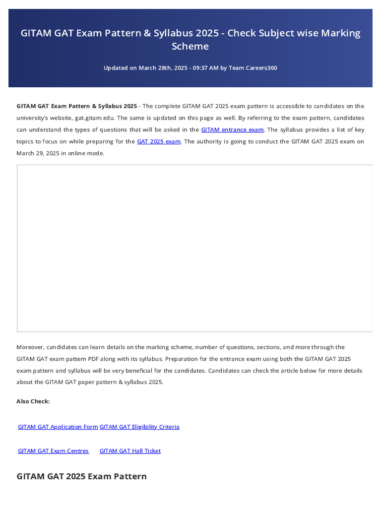 GITAM GAT 2025 Exam Pattern & Syllabus | PDF | Chemistry | Chemical ...
