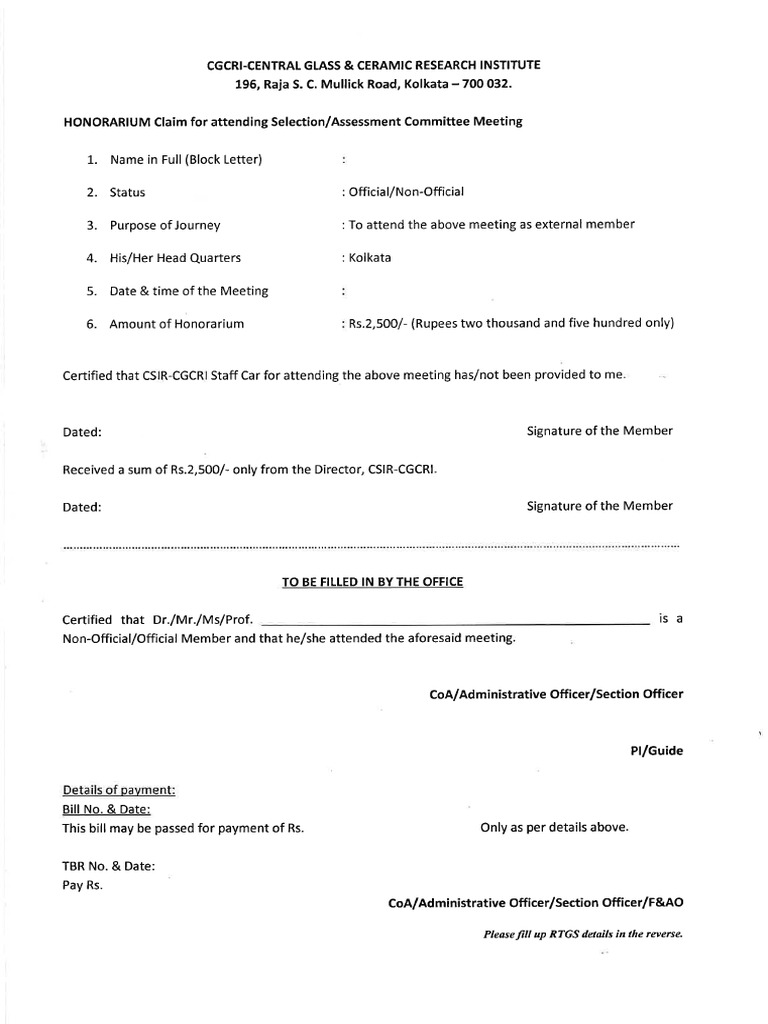 Honorarium Format | PDF