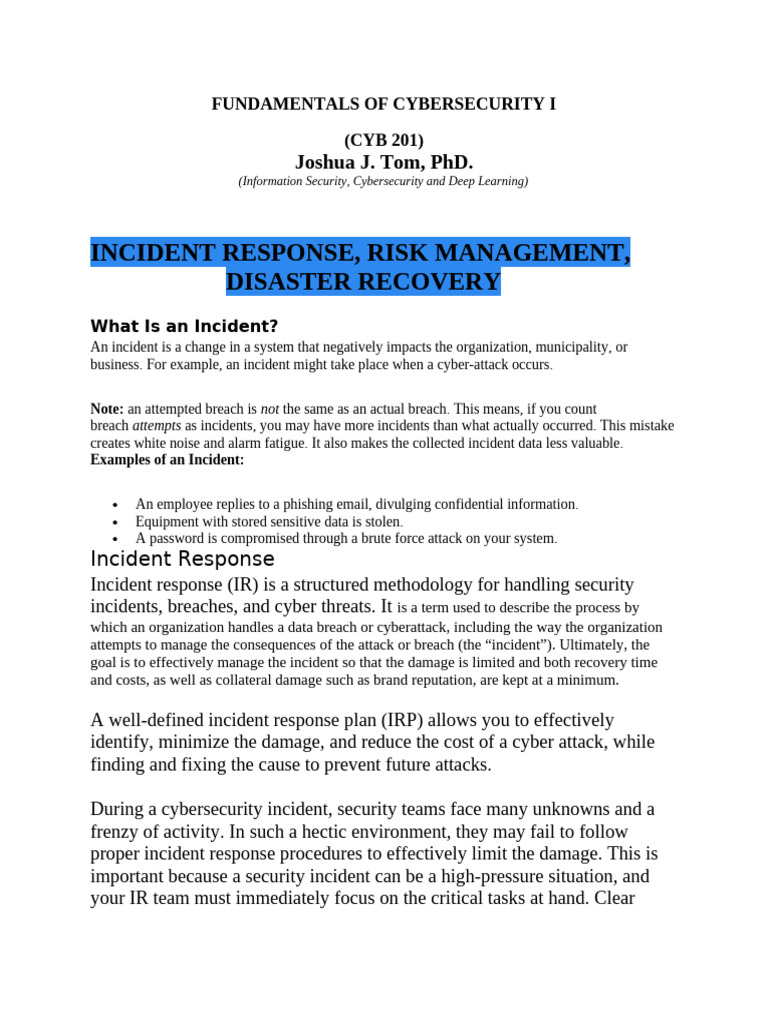 Incident Response and Recovery Essentials | PDF | Computer Security ...