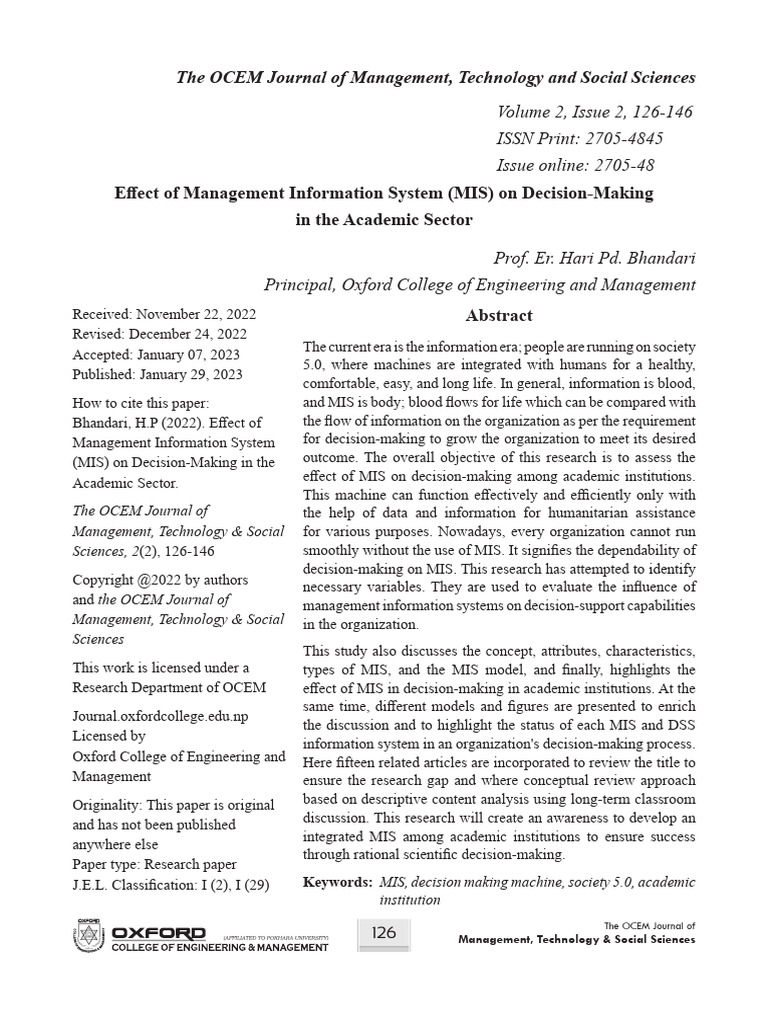 Effect of Management Information System (MIS) On Decision-Making | PDF ...