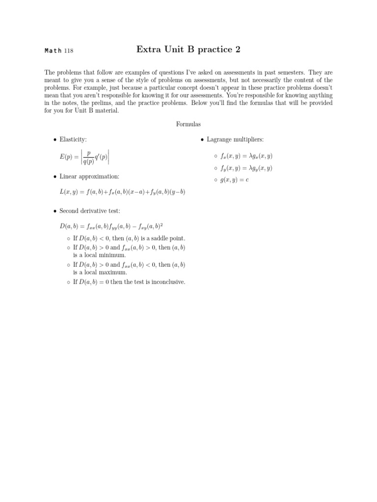 Math 118 Unit B Practice Problems | PDF | Applied Mathematics | Mathematics