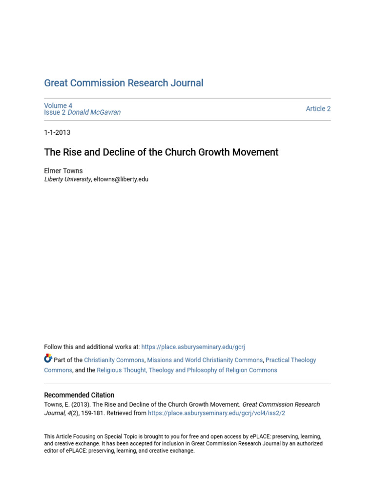 Church Growth Movement: Rise and Fall | PDF | Evangelism | Christian ...