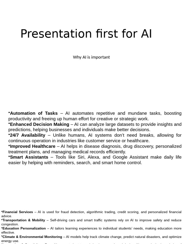 Benefits of AI in Various Industries | PDF