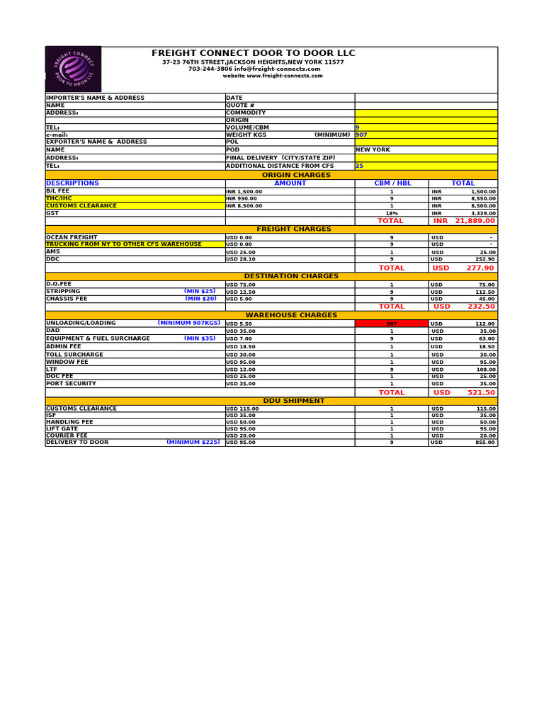 LCL Ocean Freight Cost Breakdown | PDF | Cargo | Supply Chain Management