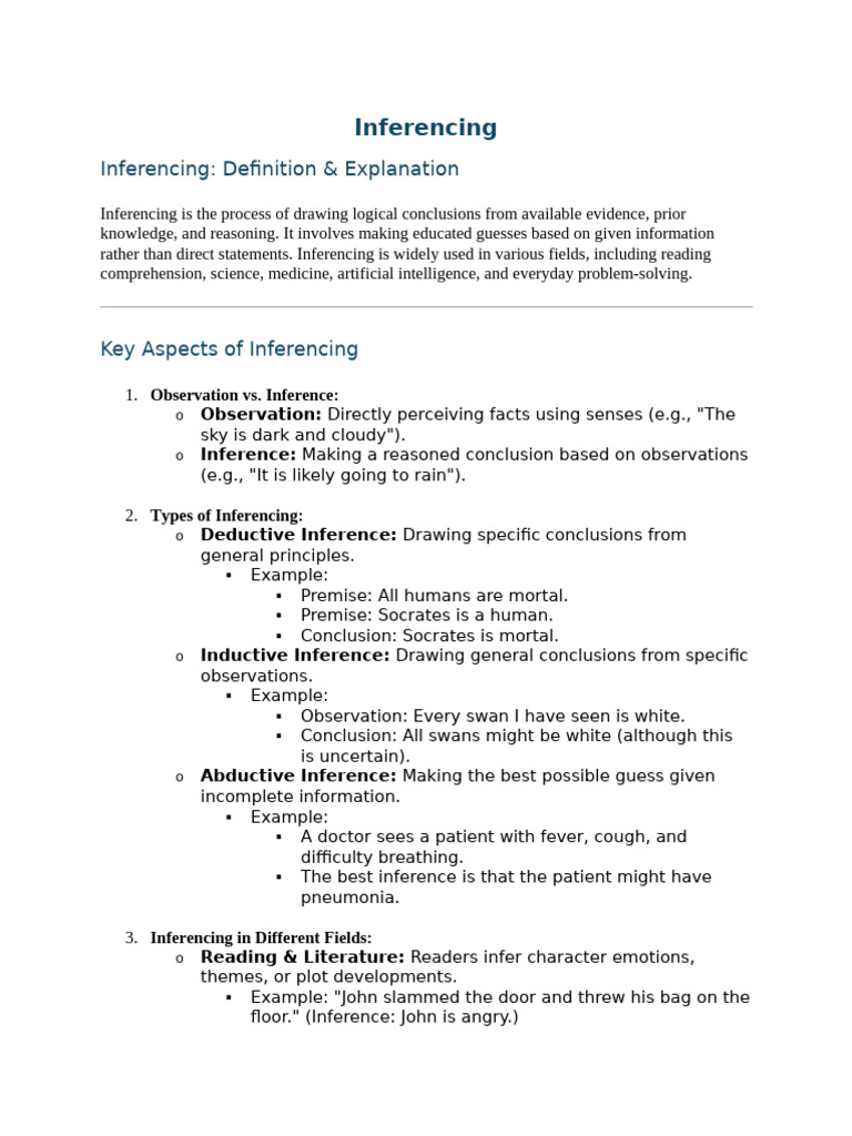 Inferencing, Relevant and Irrelevant Information and Fact vs. Opinion ...