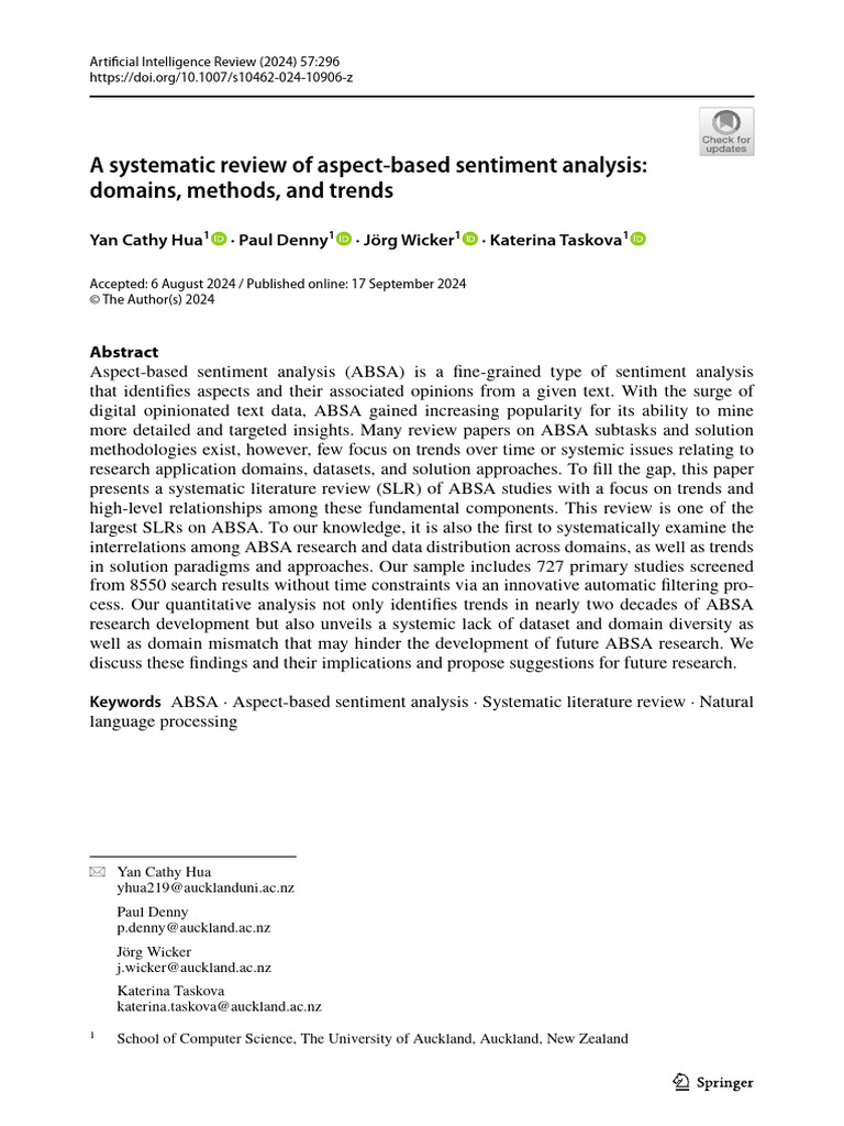 Systematic Review of Aspect-Based Sentiment Analysis | PDF ...