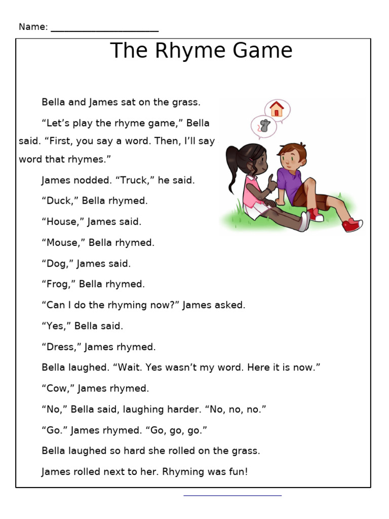Rhyme Game Fun with Bella and James | PDF