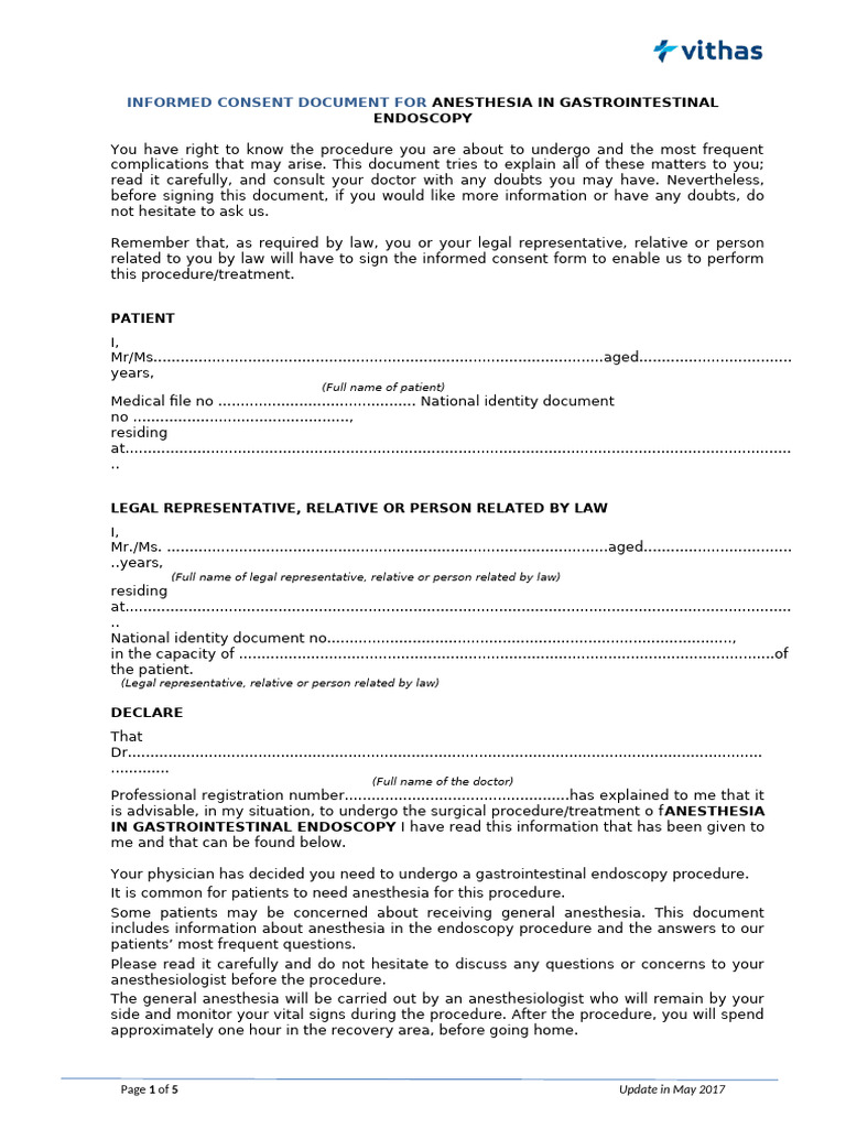 Informed Consent for Anesthesia in Endoscopy | PDF | Anesthesia | Endoscopy