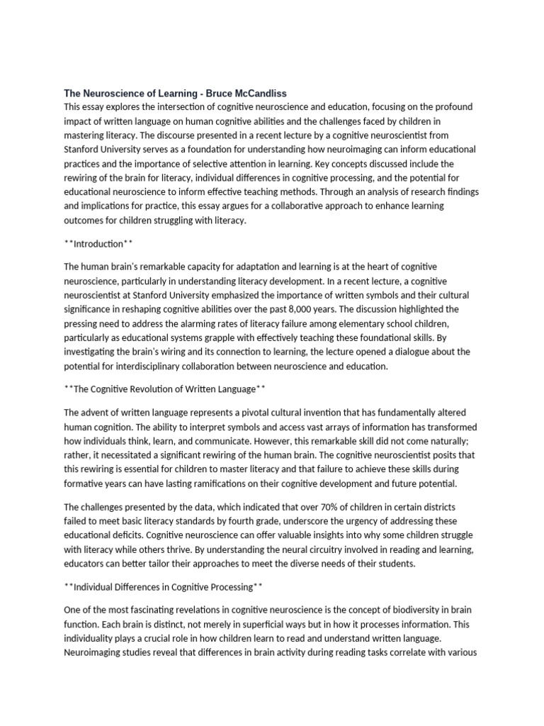 The Neuroscience of Learning | PDF | Neuroscience | Literacy
