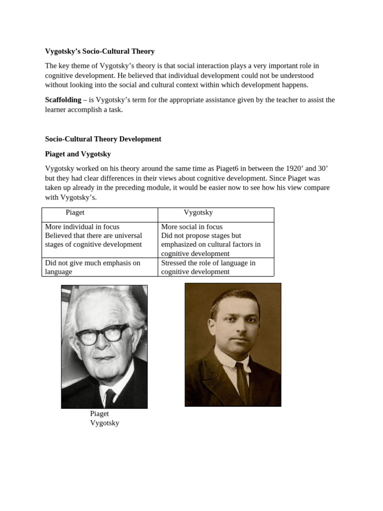Vygotskys Socio Cultural Theory | PDF | Cognitive Development | Cognition