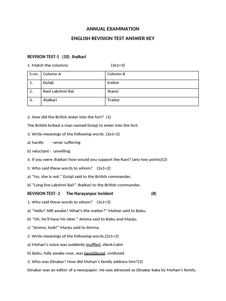 6th Std English Revision Test Answers | PDF | Linguistics