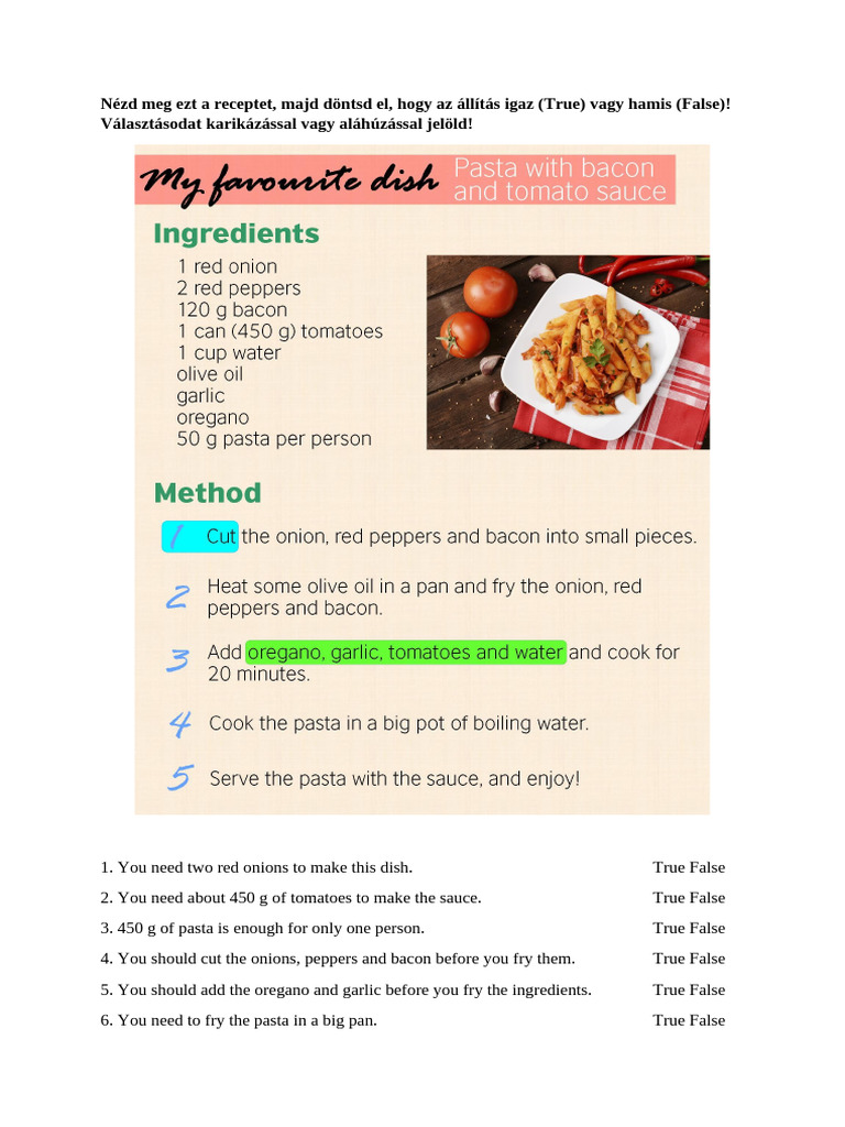 A1 Reading Recipe | PDF