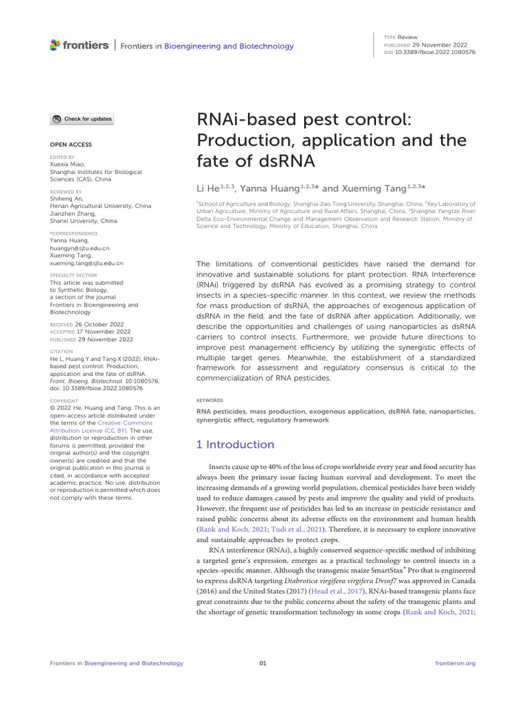 Fbioe 10 1080576 | PDF | Rna Interference | Small Interfering Rna
