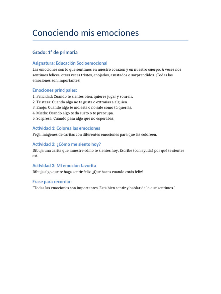 Emociones para Niños de Primaria | PDF