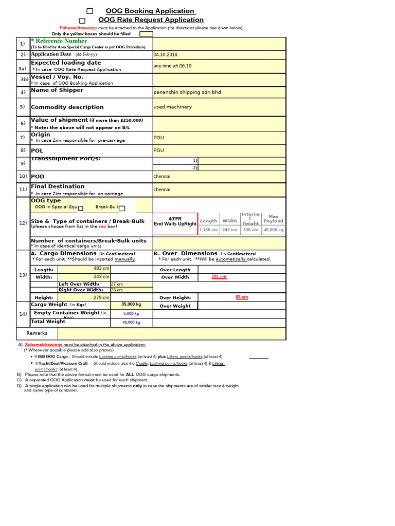 OOG Booking and Rate Request Form | PDF | Cargo | Supply Chain Management