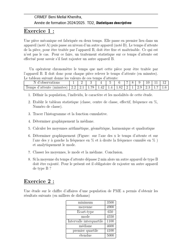 Analyse statistique des temps d'attente | PDF | Moyenne | Médiane ...