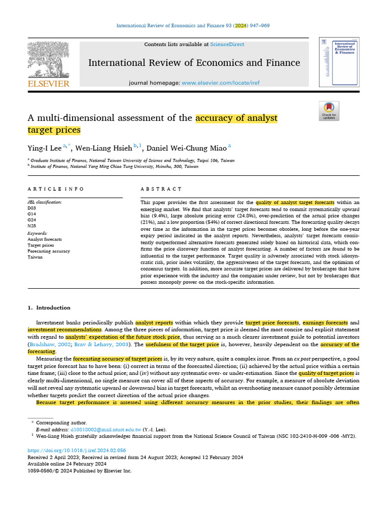 Accuracy of Analyst Target Prices | PDF | Forecasting | Accuracy And ...