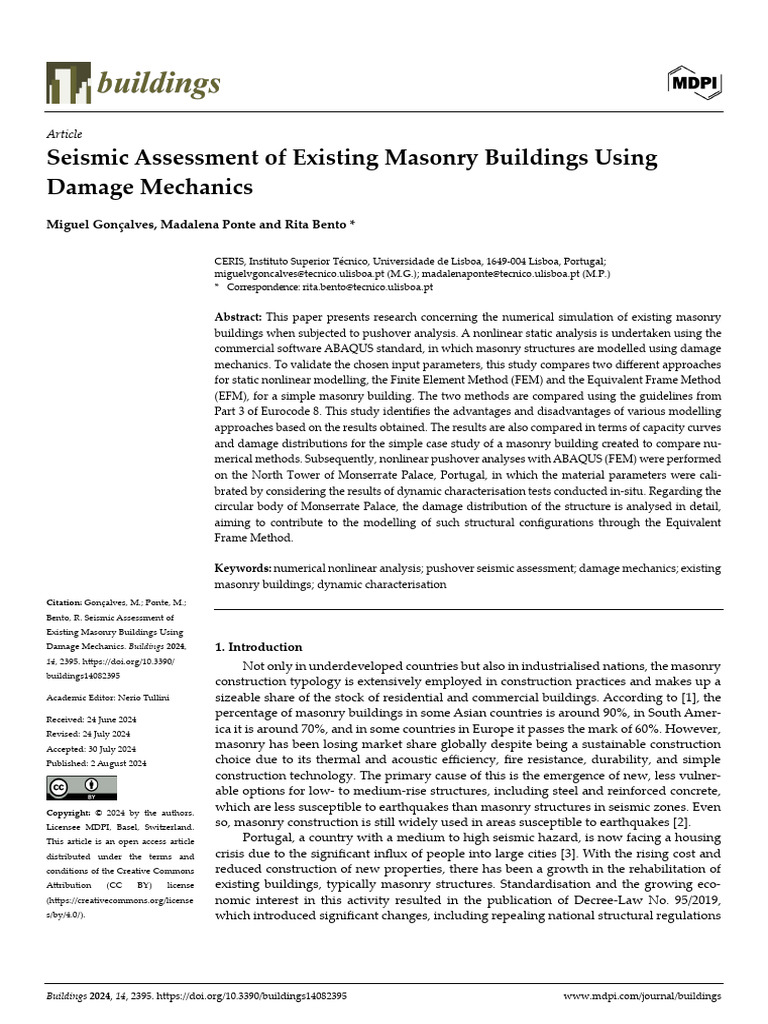 Seismic Assessment of Existing Masonry Buildings U | PDF | Finite ...