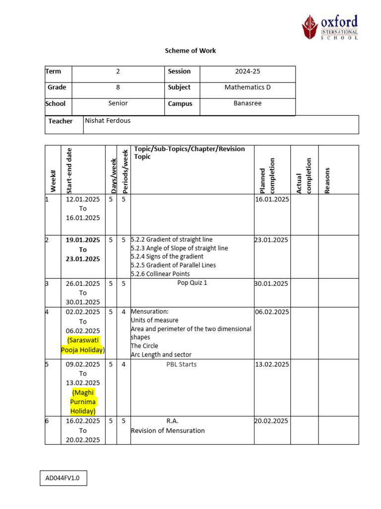 Grade 8 Mathematics Term 2 Plan | PDF | Triangle | Line (Geometry)