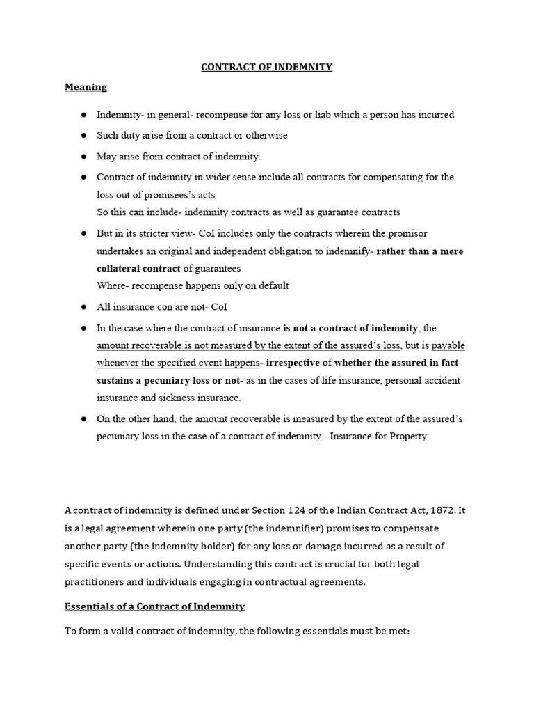 Understanding Contracts of Indemnity | PDF | Indemnity | Insurance