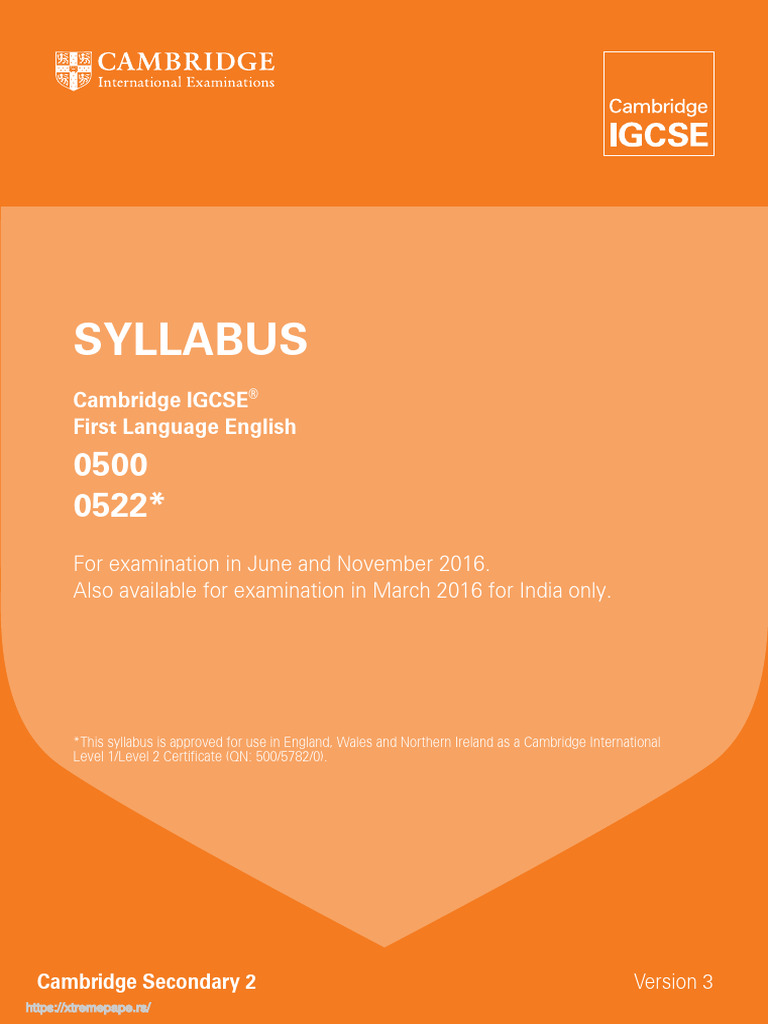 Syllabus: Cambridge IGCSE First Language English | PDF | Human ...