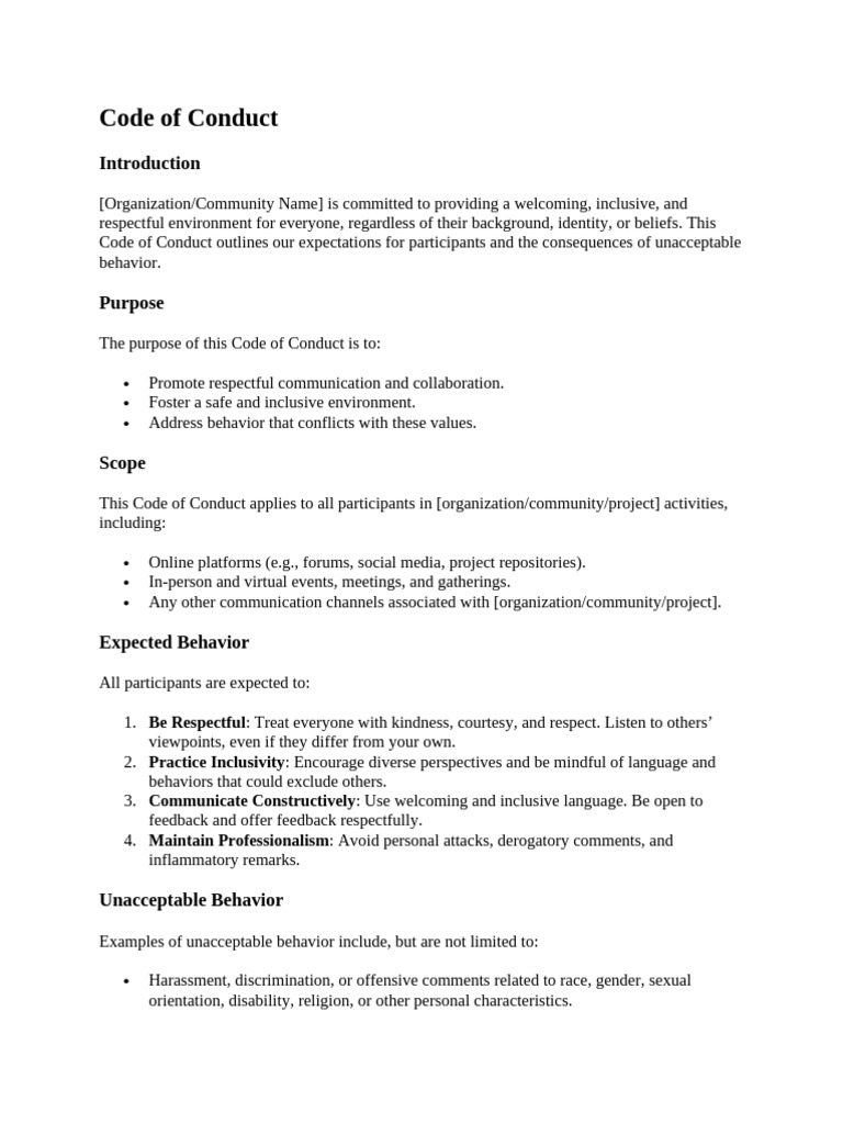 Code of Conduct Template Guide | PDF | Harassment | Community