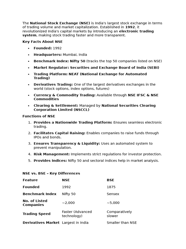 Overview of the National Stock Exchange | PDF