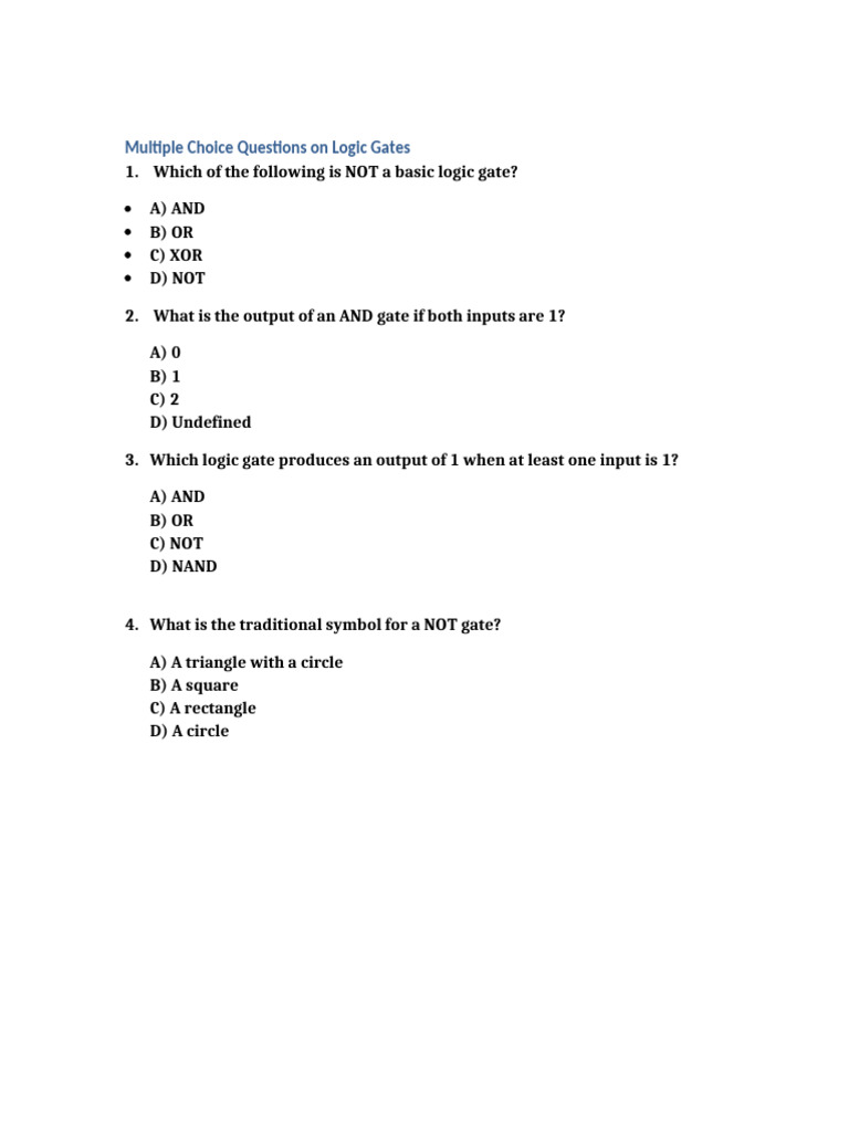 Logic Gates Mcqs Pdf