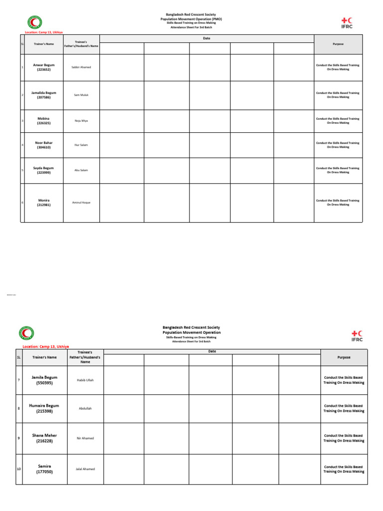 3rd Batch (Tailoring Making Attendence Sheet - 16 March | PDF | Bangladesh