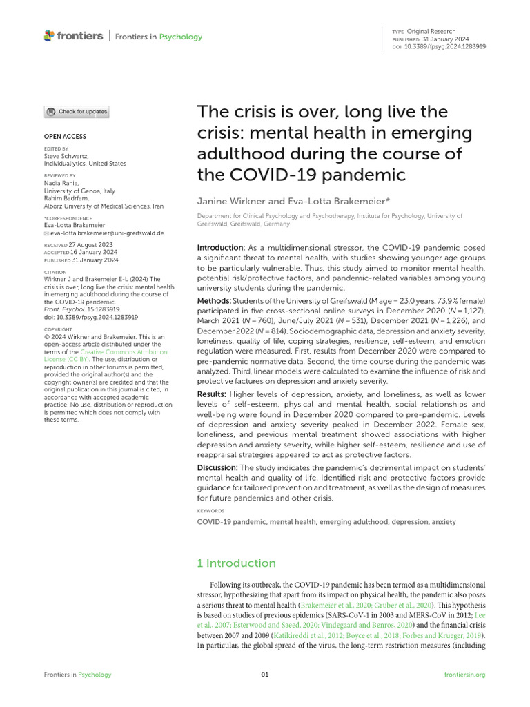 Mental Health Impact of COVID-19 on Students | PDF | Mental Health ...
