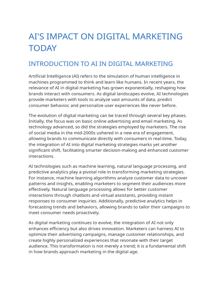 AI's Impact On Digital Marketing Today | PDF | Artificial Intelligence ...