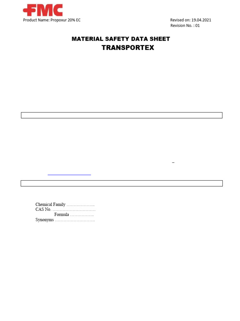 Transportex Propoxur 20% EC Safety Data | PDF | Firefighting | Toxicity