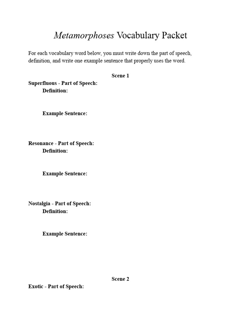 Metamorphoses Vocabulary Packet | PDF | Cognitive Science | Human ...