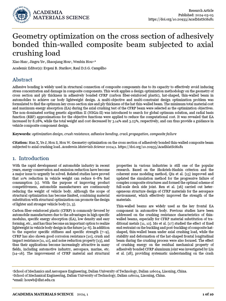 Geometric Optimization of CFRP Beams | PDF | Strength Of Materials ...