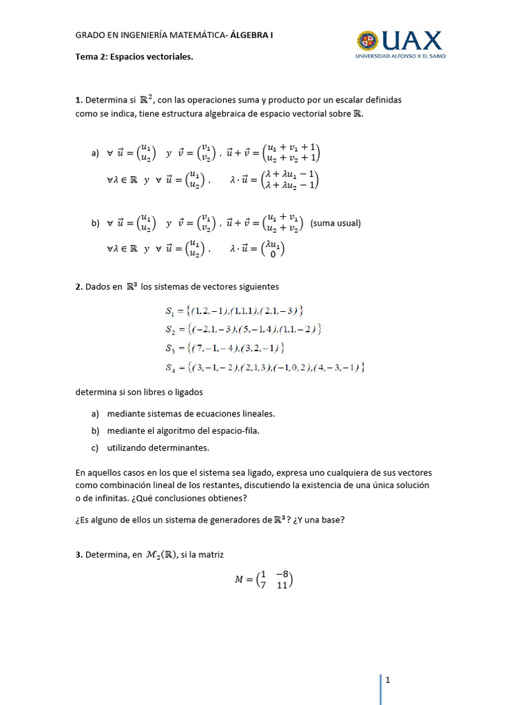 Espacios Vectoriales en Álgebra I | PDF | Espacio vectorial | Base ...