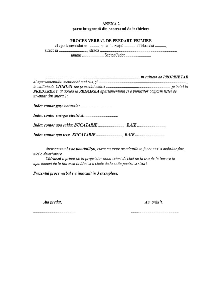 Proces Verbal Predare-Primire Apartament Draft | PDF