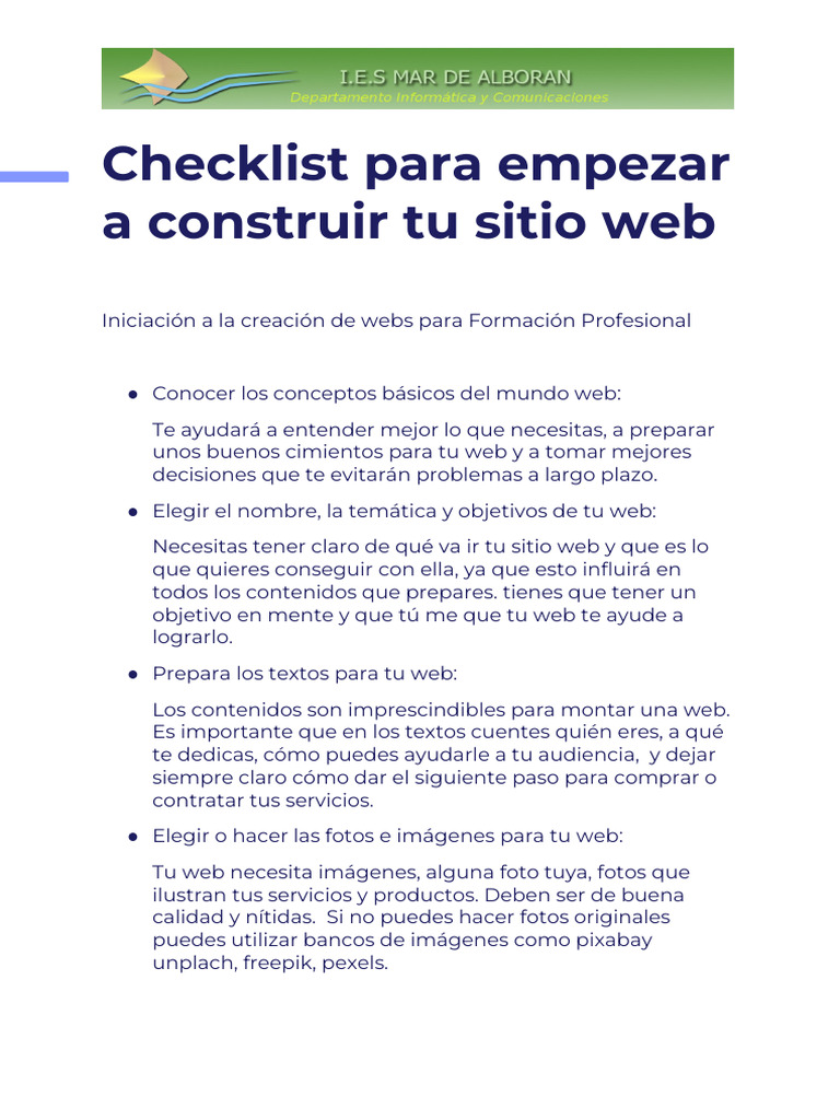 Checklist para Empezar A Construir Tu Sitio Web | PDF | Blog | Red mundial