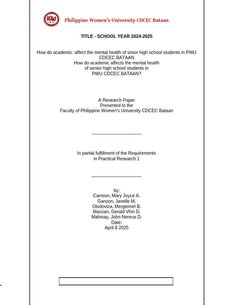 Academic Impact on PWU Bataan Students' Mental Health | PDF | Mental ...
