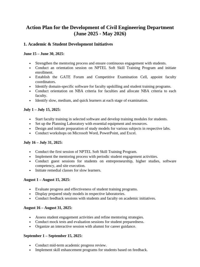 Master Action Plan For The Development of Civil Engineering Department ...