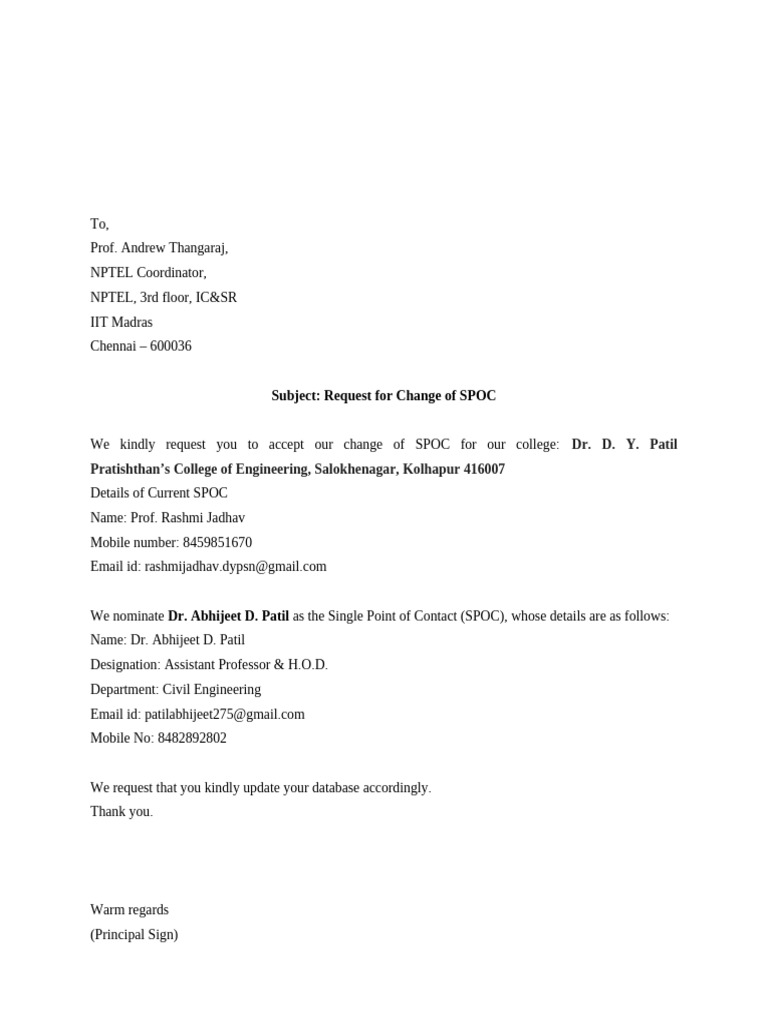 SPOC Change Request for DY Patil College | PDF