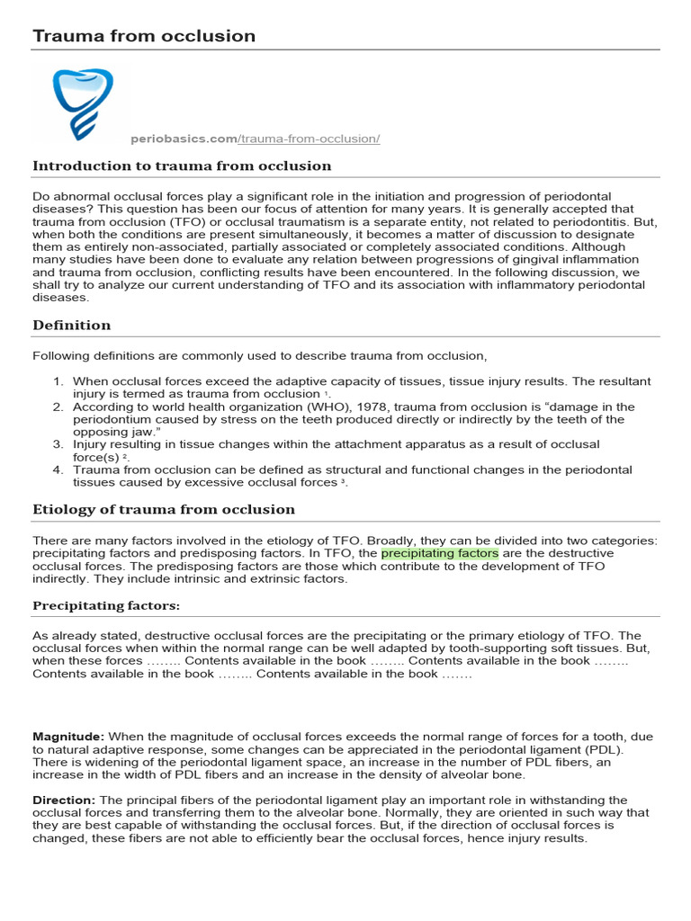 Understanding Trauma from Occlusion | PDF | Periodontology | Human Tooth