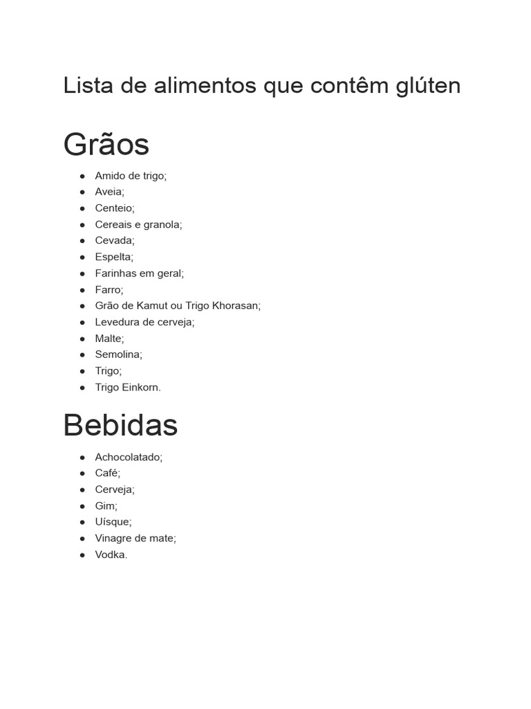 Alimentos com Glúten e Lactose | PDF