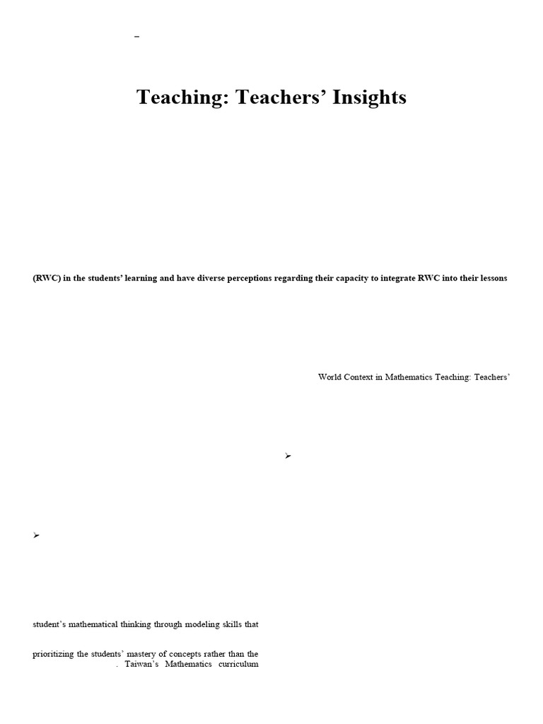 Real-World Context in Mathematics Teaching: Teachers' Insights | PDF ...
