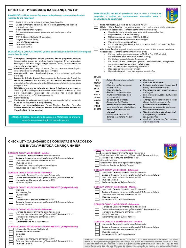 Check List Puericultura na ESF | PDF | Sistema de saúde | Ciências da Saúde