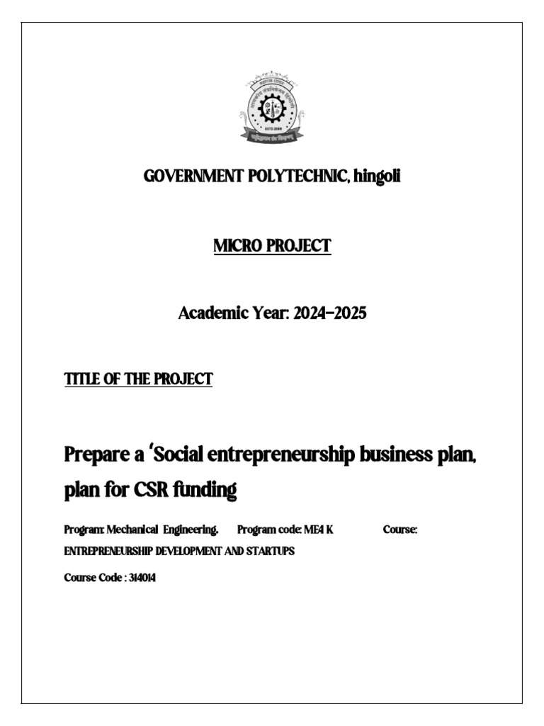 Social Entrepreneurship Project Plan | PDF | Educational Stages