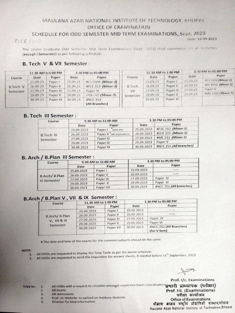 B.Tech Odd Semester Exam Schedule 2023 | PDF | Vocational Education ...