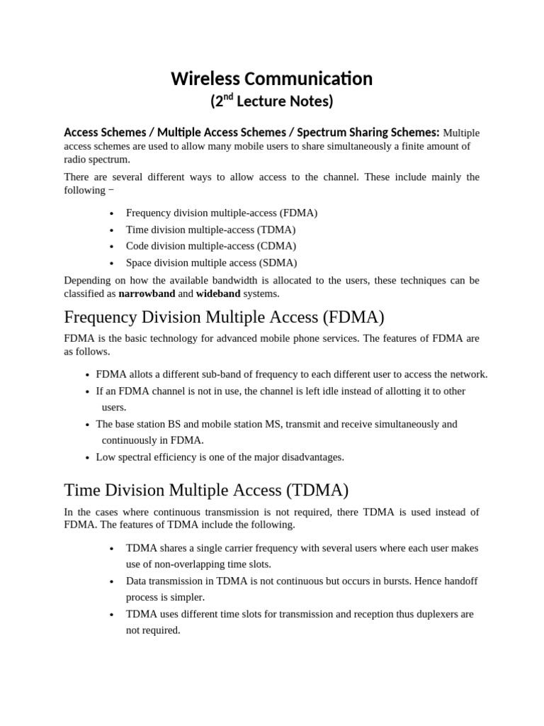 Wireless Communication 2nd Lecture | PDF | Channel Access Method | Data ...