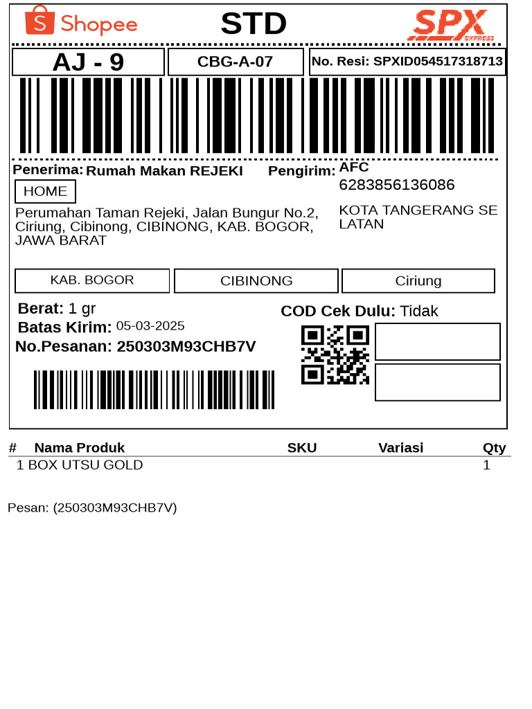Pengiriman Produk SPX ke Beberapa Lokasi | PDF